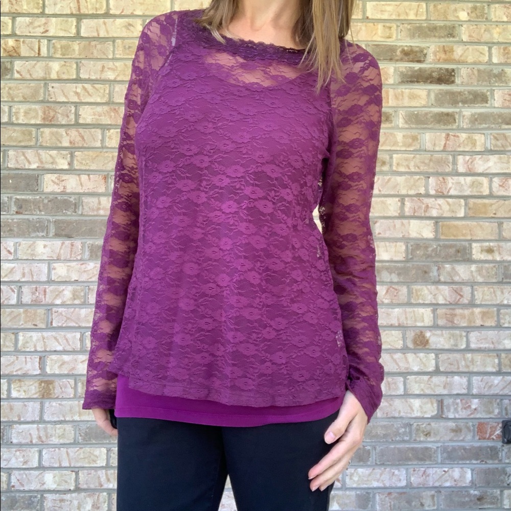 Lace Top by Mudd in Plum
